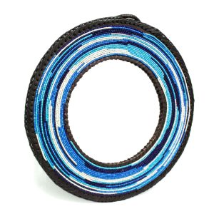 Aqua, Blue and White African Round, Hand-Beaded Mirror