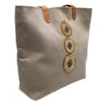 Cream Color Canvas Mkoba Tote with Brown Tones of centered beadwork