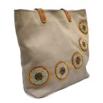 Cream Color Canvas Mkoba Tote with Brown Tones of curved beadwork