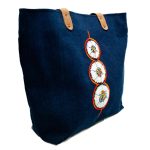 Dark Denim canvas Mkoba Tote with Red, White & Multi color centered beadwork